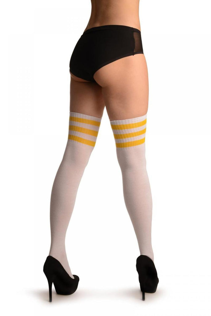 Liss Kiss Yellow Stripes On White (Referee) - Over The Knee Socks
