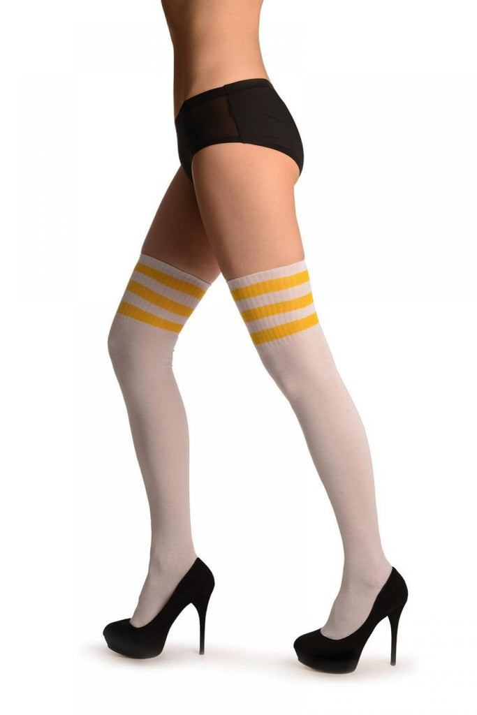 liss kiss Yellow Stripes On White (Referee) - Over The Knee Socks