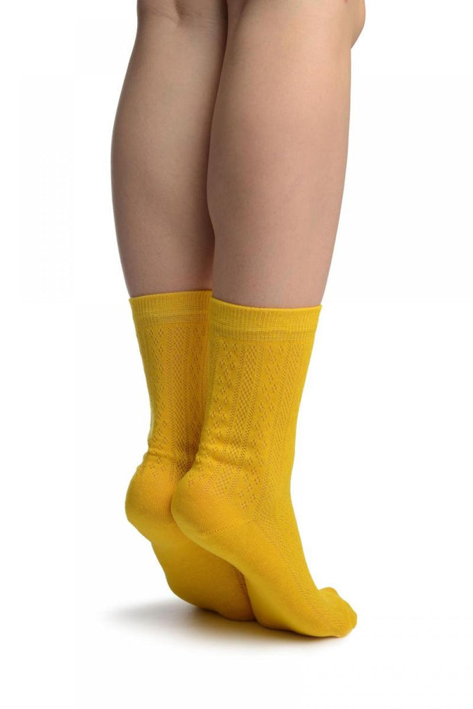 Liss Kiss Yellow With Crocheted Stripes Ankle High Socks - Socks