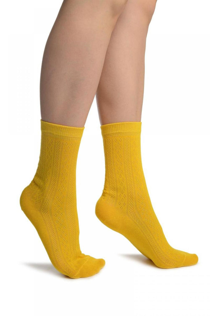 liss kiss Yellow With Crocheted Stripes Ankle High Socks - Socks