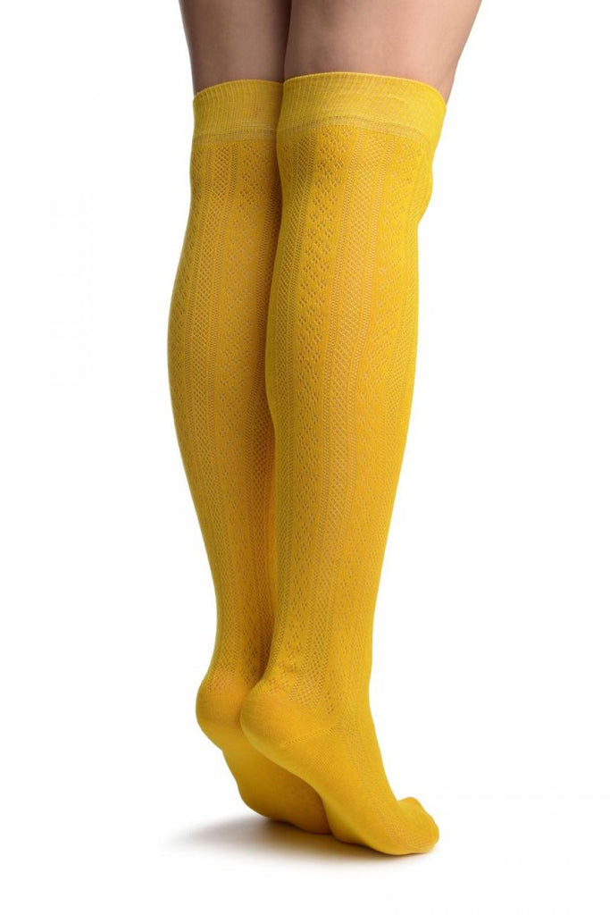 Liss Kiss Yellow With Crocheted Stripes Knee High Socks - Socks