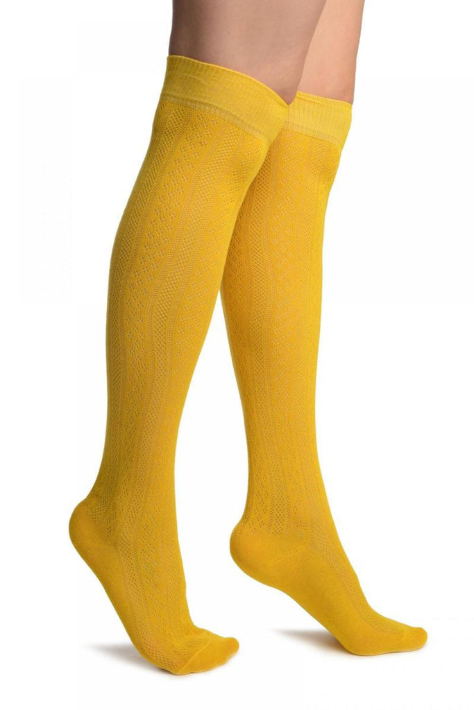 liss kiss Yellow With Crocheted Stripes Knee High Socks - Socks