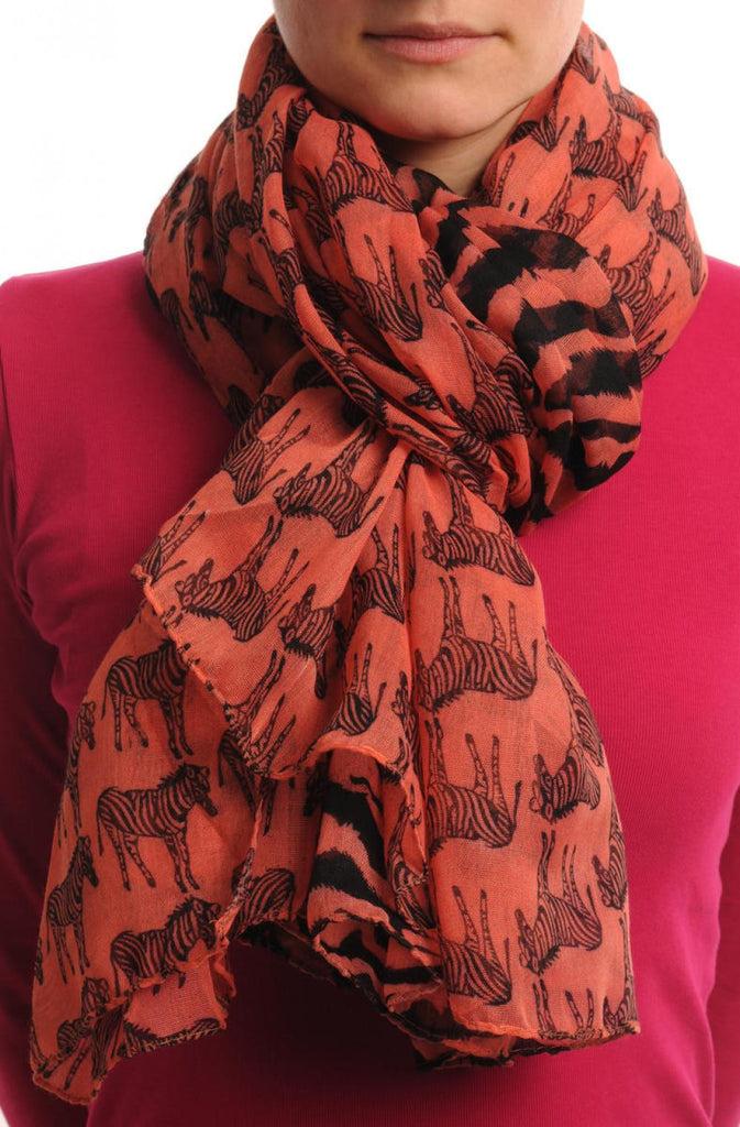Liss Kiss Zebras On Dark Peach Pink Unisex Scarf & Beach Sarong - Scarf