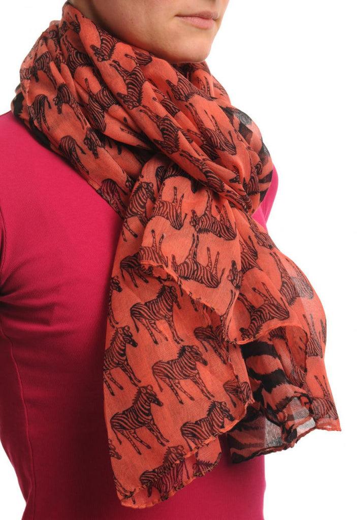 Liss Kiss Zebras On Dark Peach Pink Unisex Scarf & Beach Sarong - Scarf