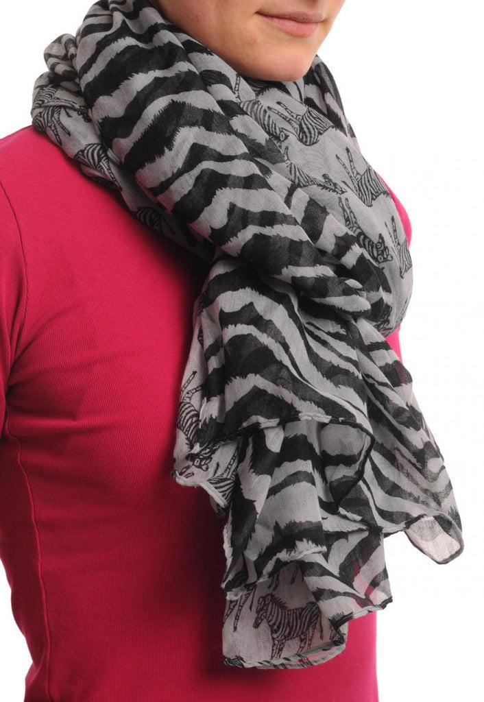 Liss Kiss Zebras On Light Grey Unisex Scarf & Beach Sarong - Scarf