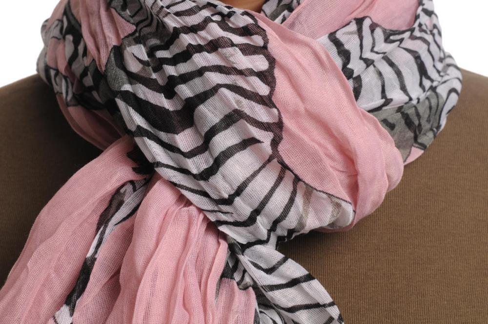 Liss Kiss Zebras On Soft Pink Wrinkle & Creased Effect - Scarf
