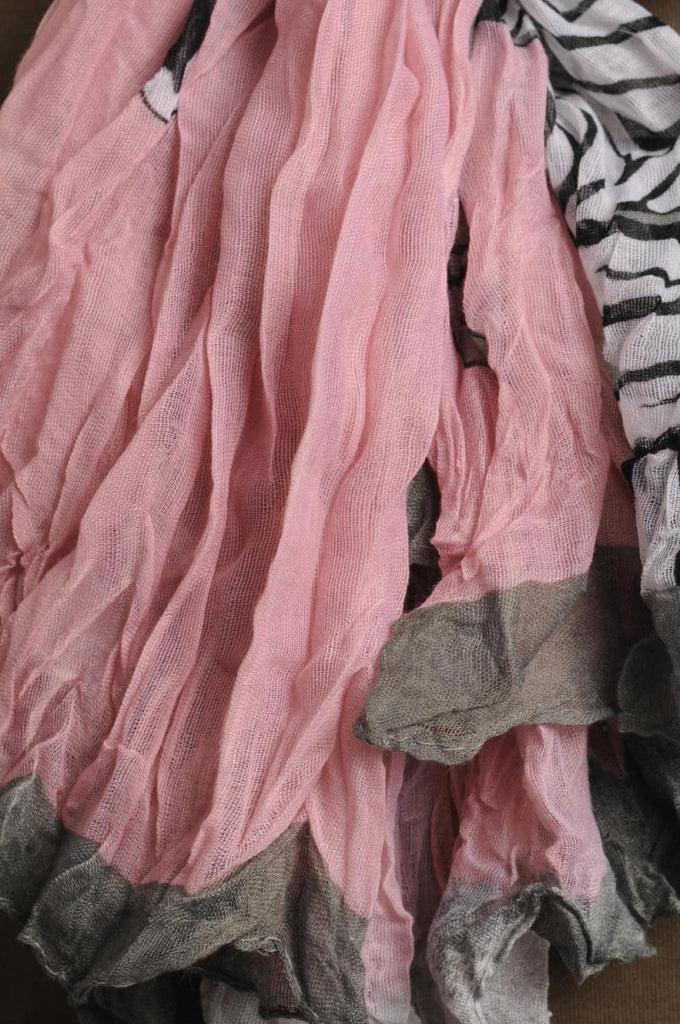 Liss Kiss Zebras On Soft Pink Wrinkle & Creased Effect - Scarf