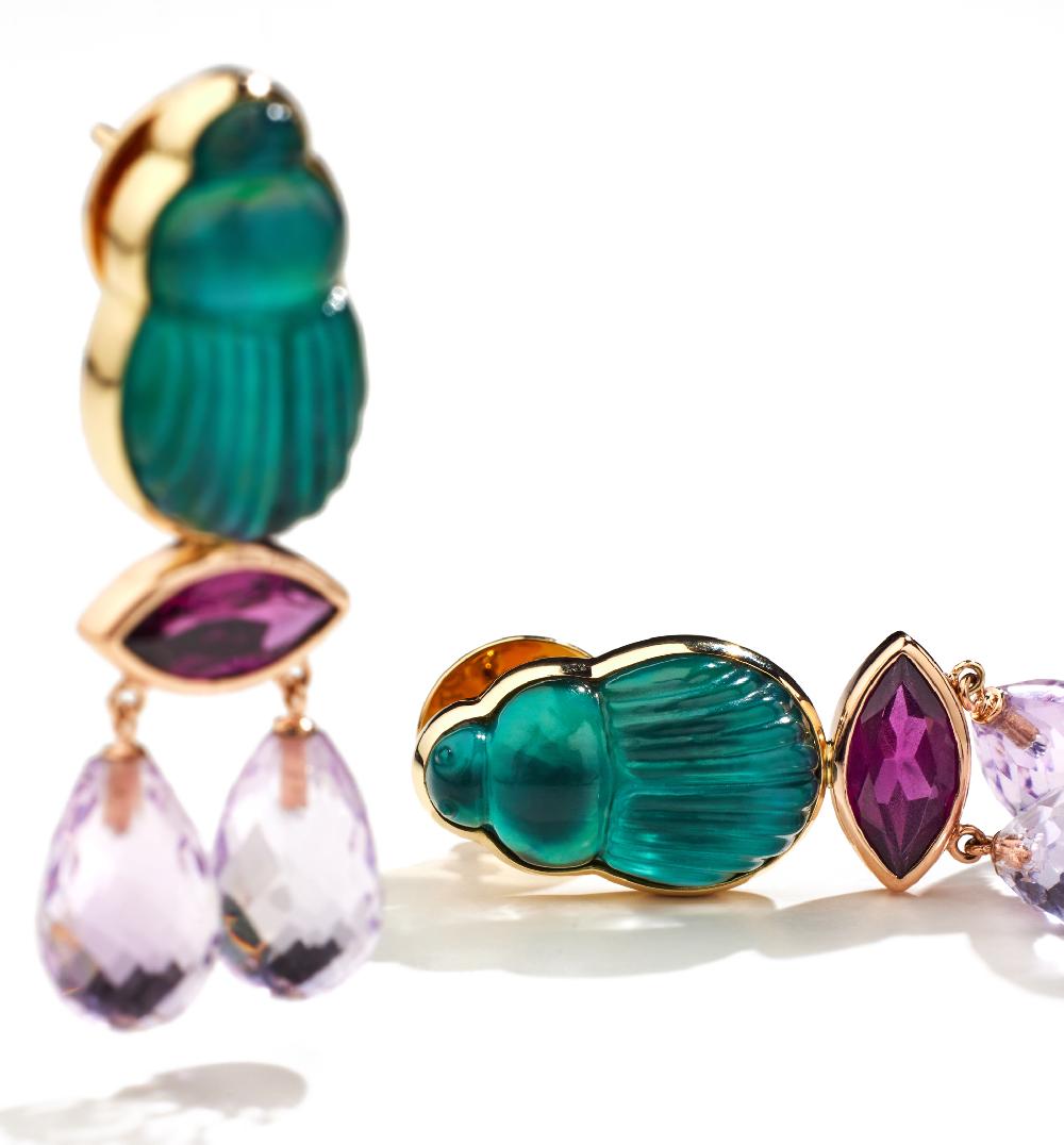 Lito Chalcedony Scarabs Earrings