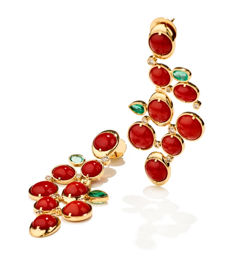 Lito Coral Emerald Earrings