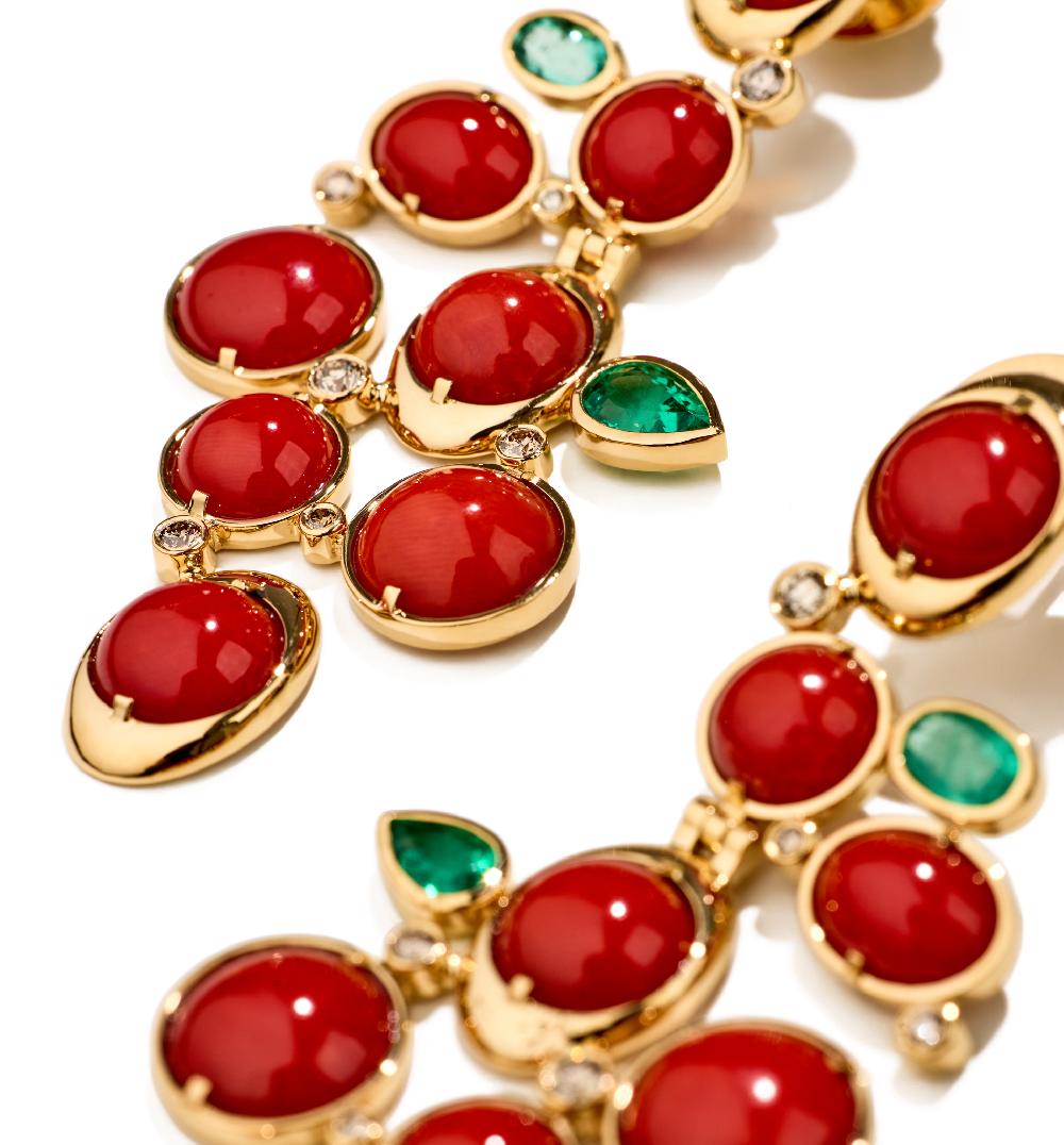 Lito Coral Emerald Earrings