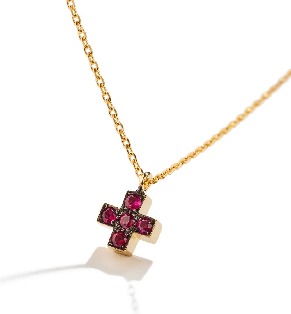 Lito Mini Ruby Cross Necklace