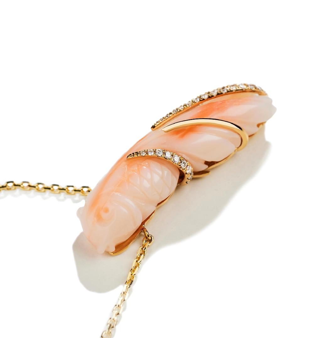 Lito Red Coral Diamond Fish Necklace I