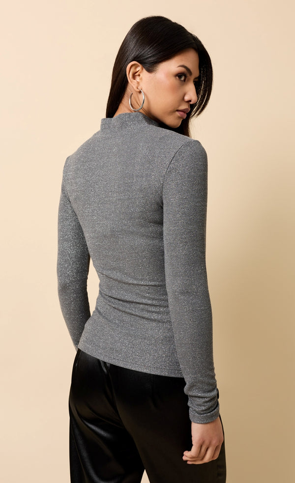 Little Mistress Beatrix Pewter Shimmer High Neck Top