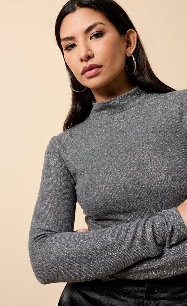 Little Mistress Beatrix Pewter Shimmer High Neck Top