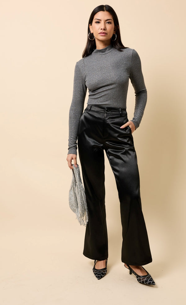 Little Mistress Beatrix Pewter Shimmer High Neck Top