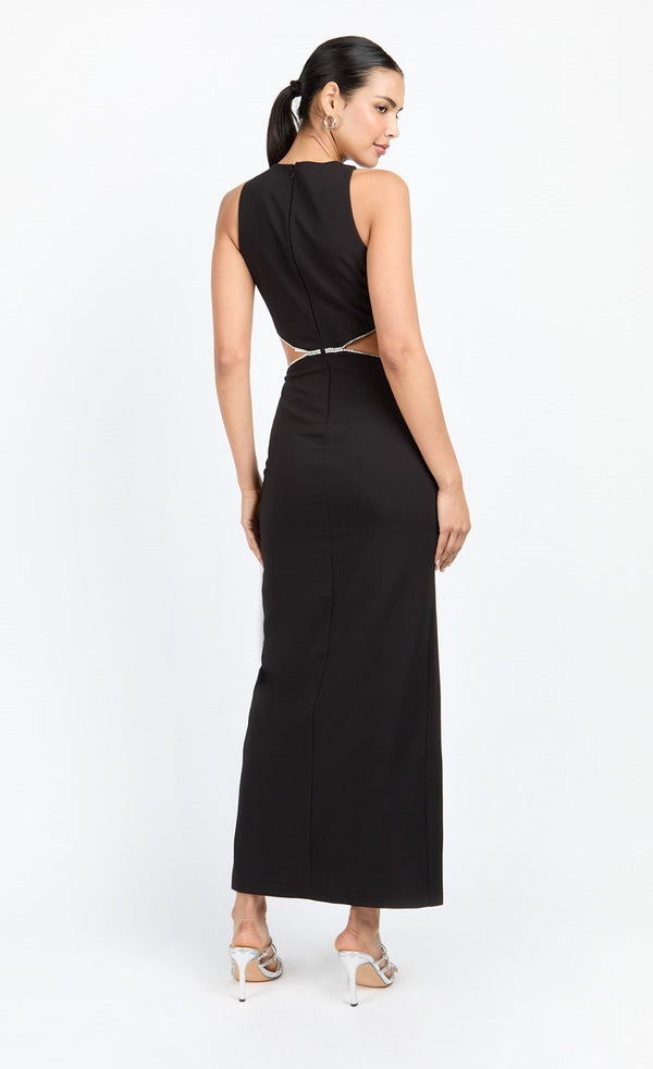 Little Mistress Black Diamanté Cut-Out Maxi Dress By Chloe Lewis