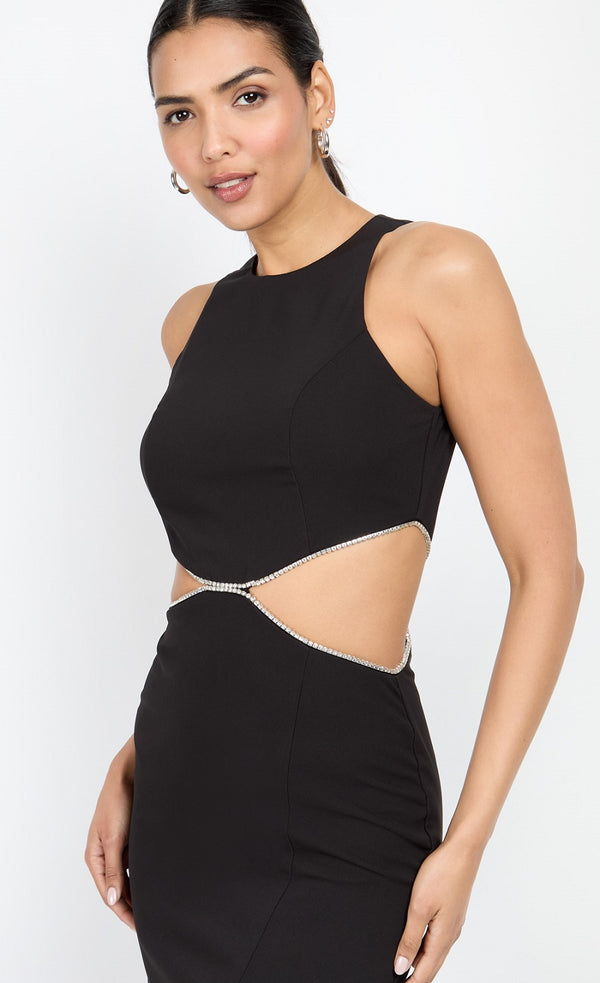 Little Mistress Black Diamanté Cut-Out Maxi Dress By Chloe Lewis