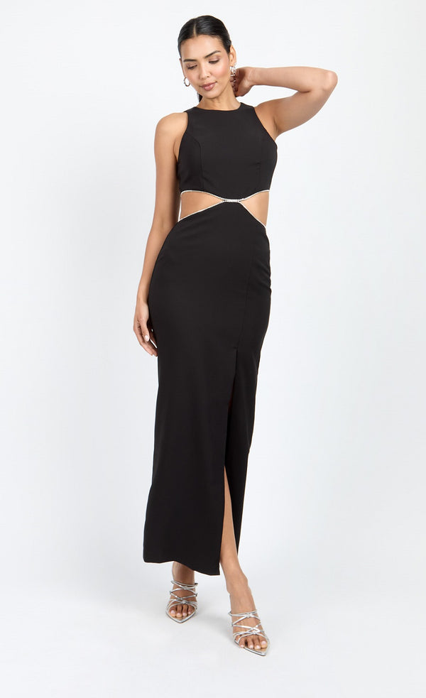 little mistress Black Diamanté Cut-Out Maxi Dress by Chloe Lewis