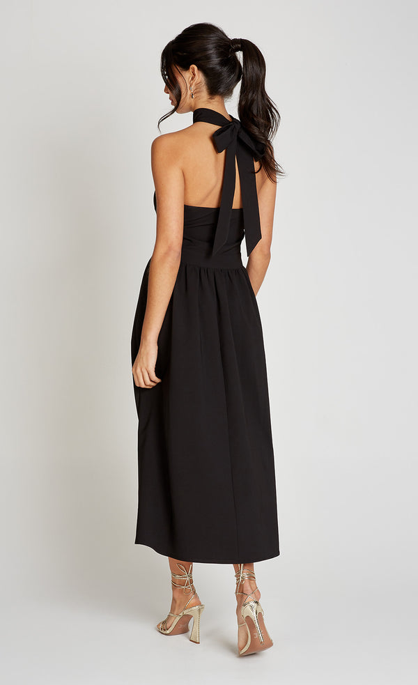 Little Mistress Black Halter Neck Keyhole Midaxi Dress