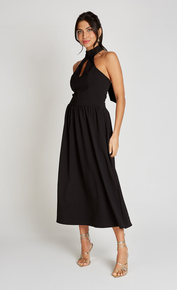 Little Mistress Black Halter Neck Keyhole Midaxi Dress