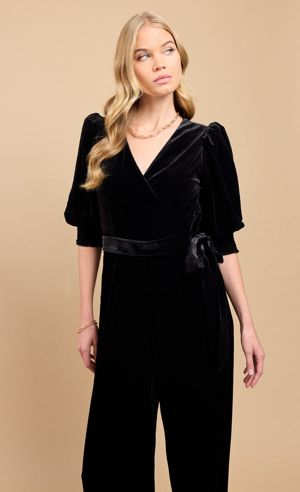 Little Mistress Black Velvet Wide Leg Jumpsuit By Vicky Pattison
