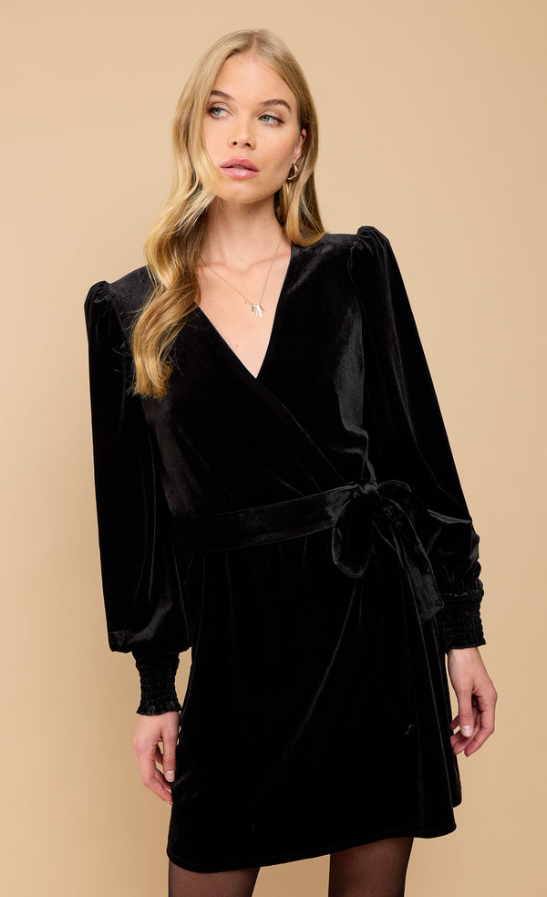 Little Mistress Black Velvet Wrap Mini Dress By Vicky Pattison