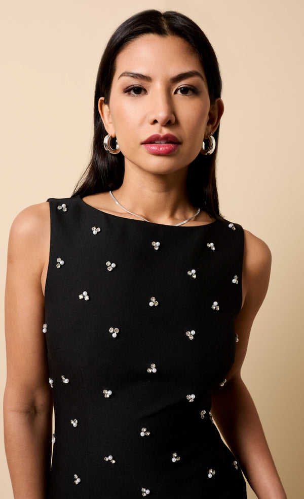 Little Mistress Carina Black Embellished Scallop Hem Mini Dress