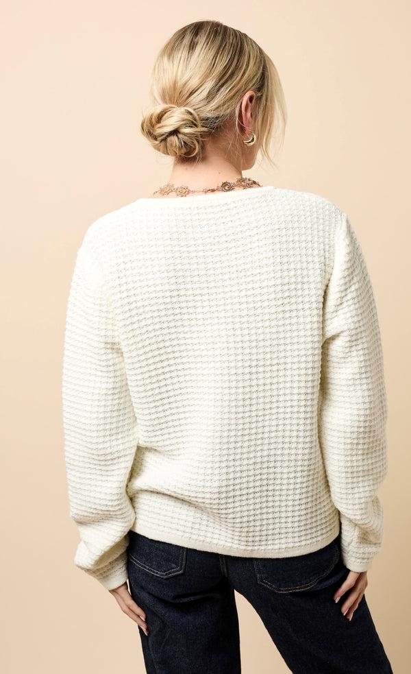Little Mistress Celeste Cream Knitted Bow Pocket Detail Cardigan