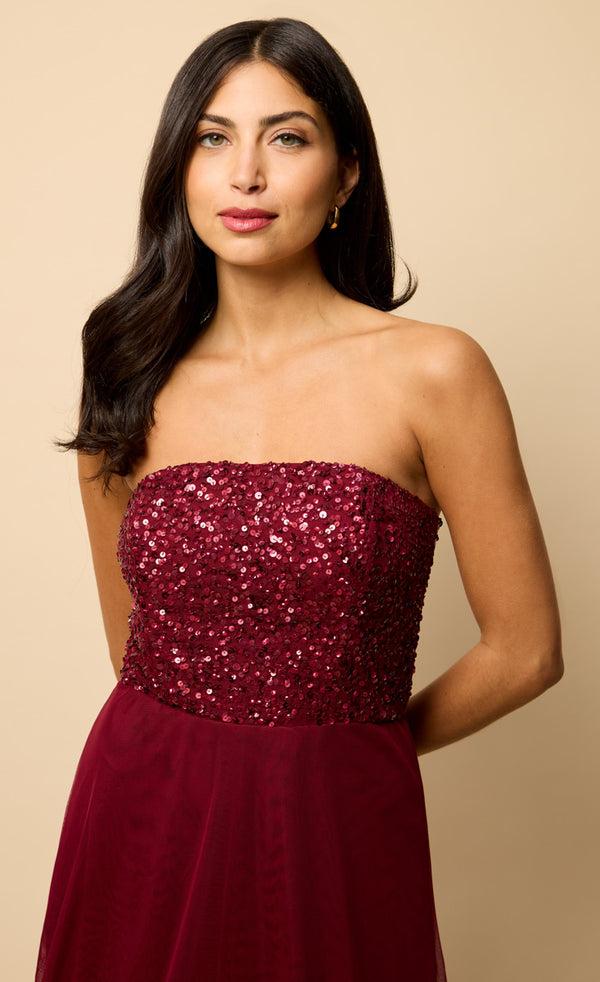 Little Mistress Celine Red Bandeau Embellished Maxi Dress