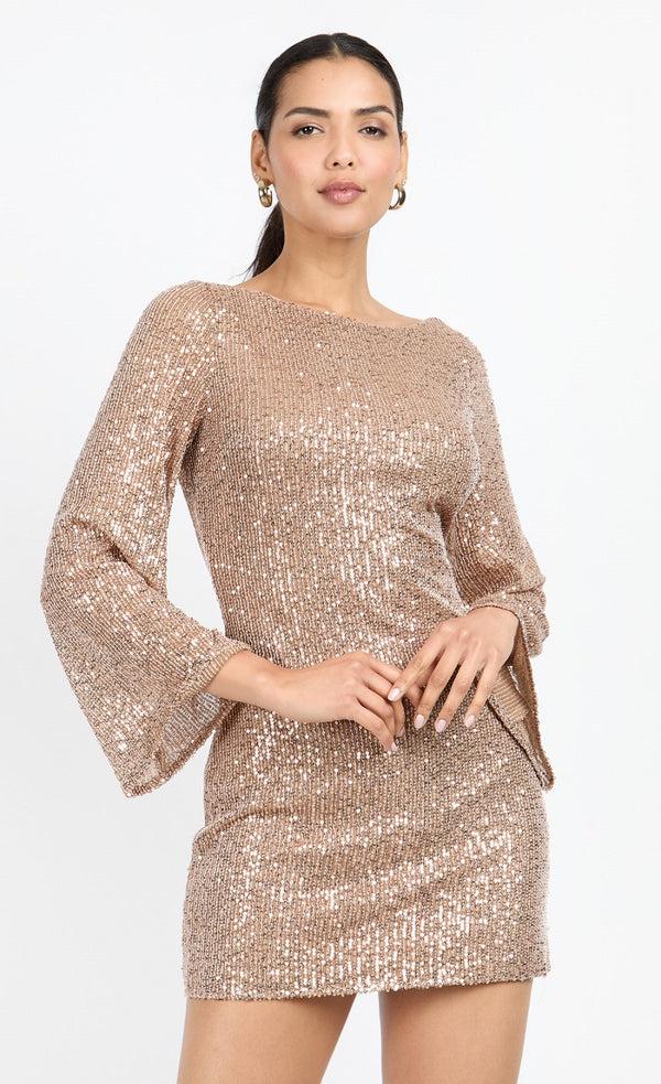 Little Mistress Champagne Sequin Backless Mini Dress By Chloe Lewis