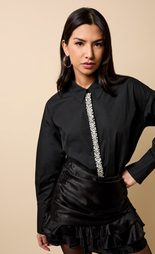 little mistress Chiara Black Embellished Trim Detail Shirt
