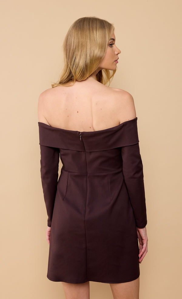 Little Mistress Chocolate Brown Bardot Mini Dress By Vicky Pattison