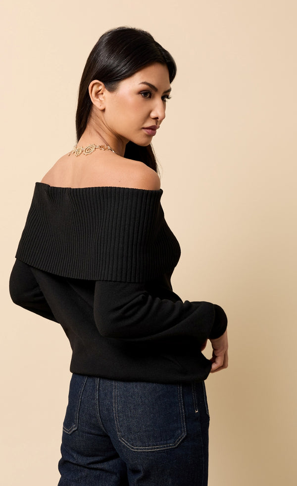Little Mistress Colette Black Knitted Bardot Jumper