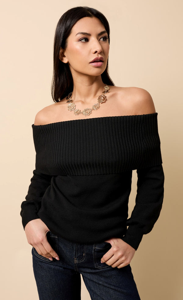 Little Mistress Colette Black Knitted Bardot Jumper