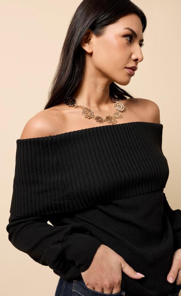 little mistress Colette Black Knitted Bardot Jumper