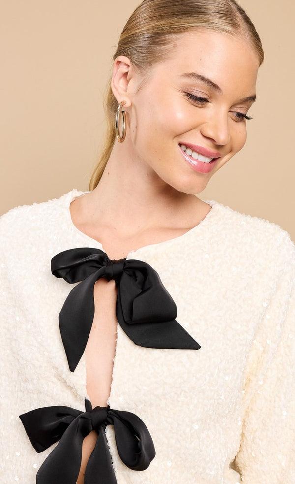 Little Mistress Cream Sequin Bolero Bow Top By Vicky Pattison