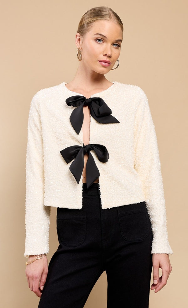 Little Mistress Cream Sequin Bolero Bow Top By Vicky Pattison