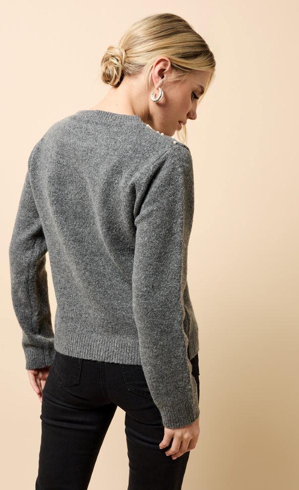 Little Mistress Dahlia Grey Embellished Knitted Jumper