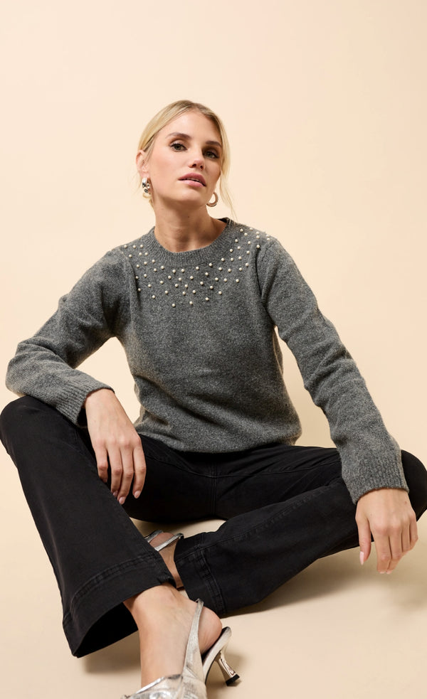 Little Mistress Dahlia Grey Embellished Knitted Jumper