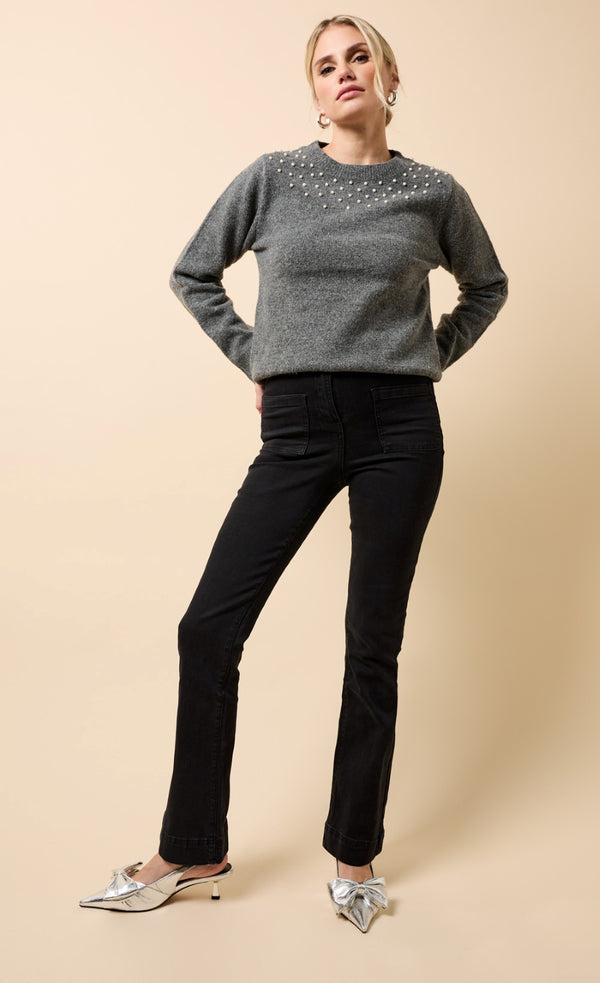 Little Mistress Dahlia Grey Embellished Knitted Jumper