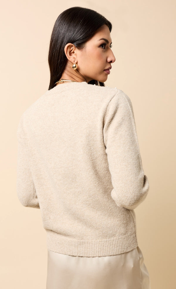 Little Mistress Dahlia Taupe Embellished Knitted Jumper