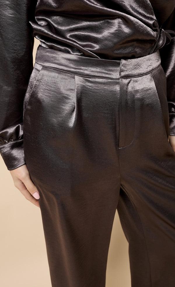 Little Mistress Estelle Grey Satin Wide Leg Trousers