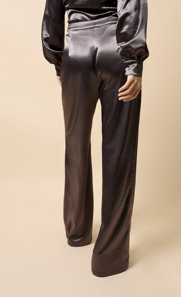 Little Mistress Estelle Grey Satin Wide Leg Trousers