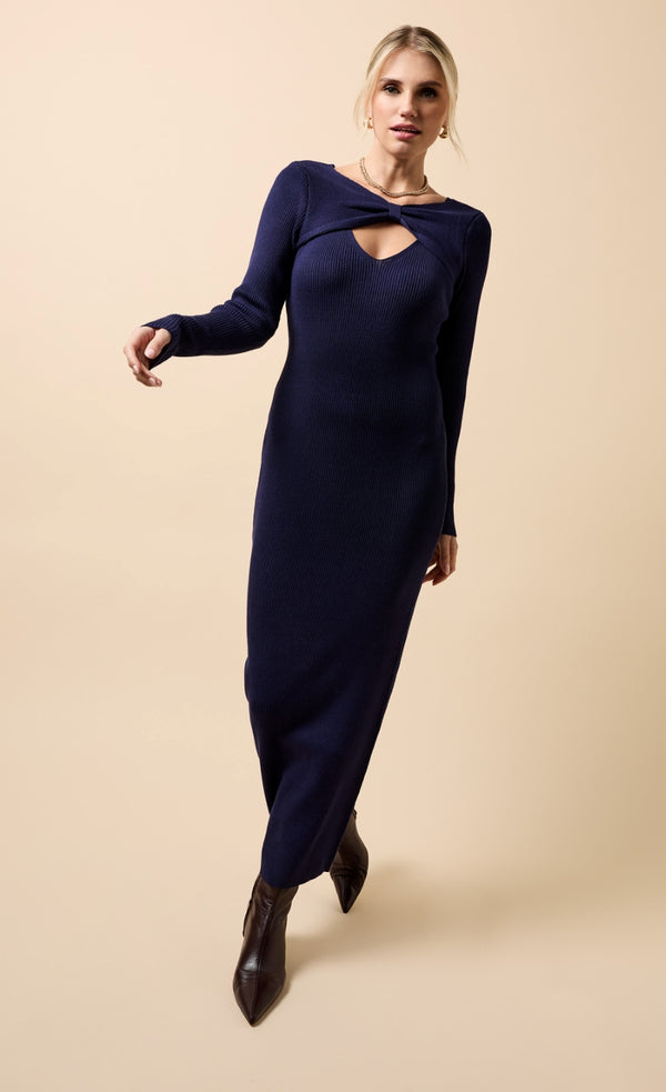 Little Mistress Fallon Navy Knitted Keyhole Midaxi Dress