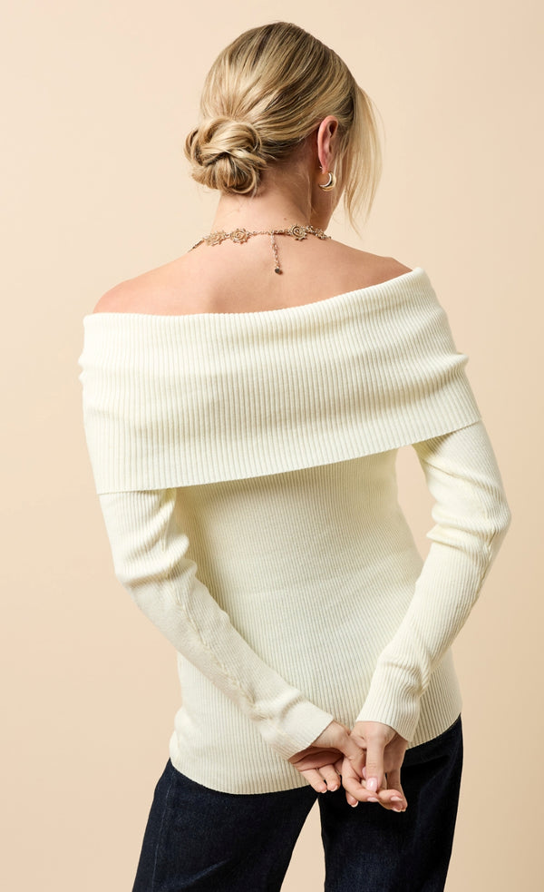 Little Mistress Faye Cream Knot Detail Bardot Jumper