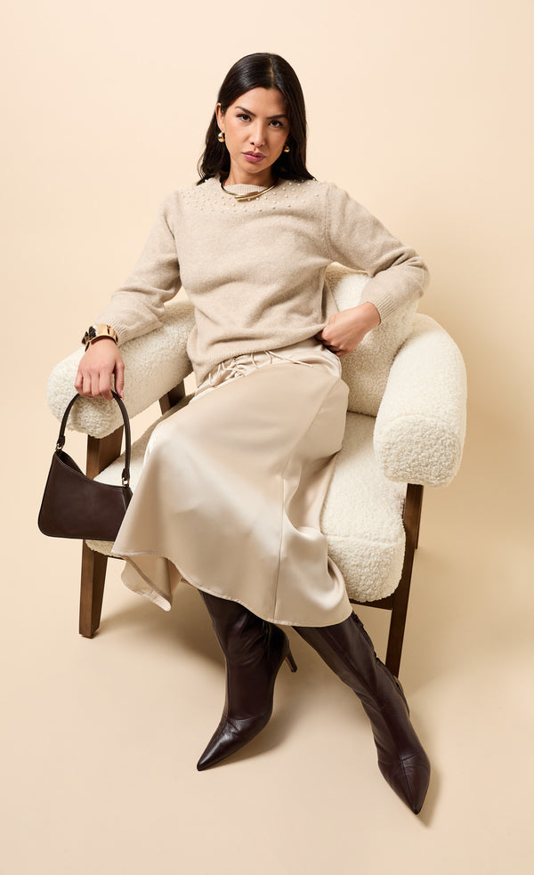 little mistress Floriane Champagne Gathered Detail Satin Midaxi Skirt