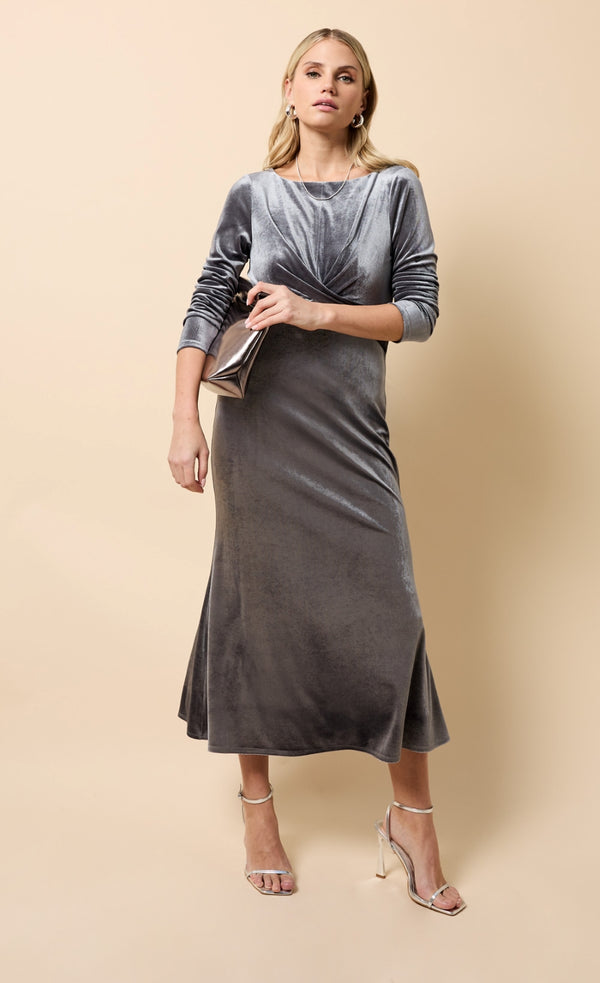 little mistress Francesca Pewter Velvet Midaxi Dress