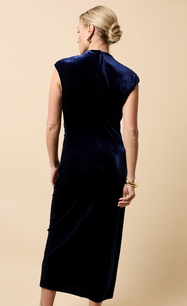 Little Mistress Freesia Navy Velvet High Neck Midaxi Dress