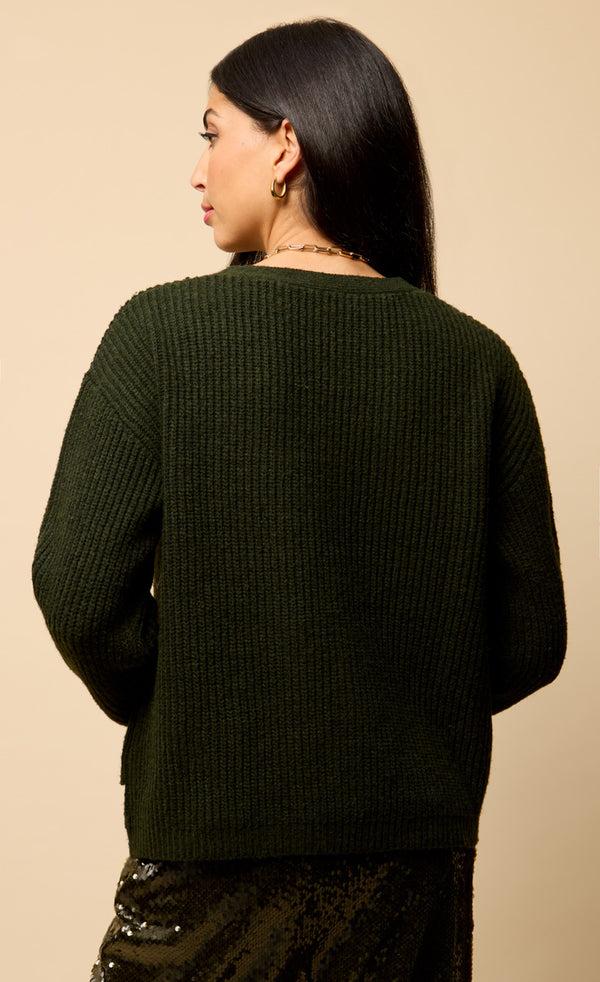 Little Mistress Ivanna Khaki Bow Pocket Detail Cardigan