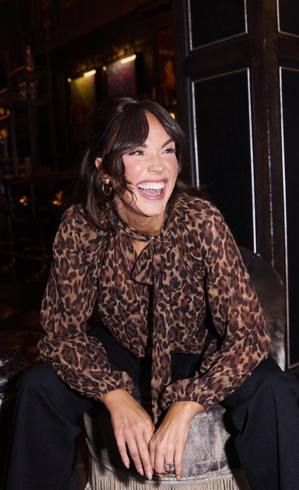 Little Mistress Leopard Print Chiffon Bow Detail Blouse By Vicky Pattison
